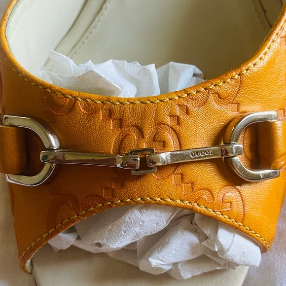 Vintage GUCCI Guccissima LOGO kitten heel open toe horsebit mules Size 8.5 - Picture 2 of 16